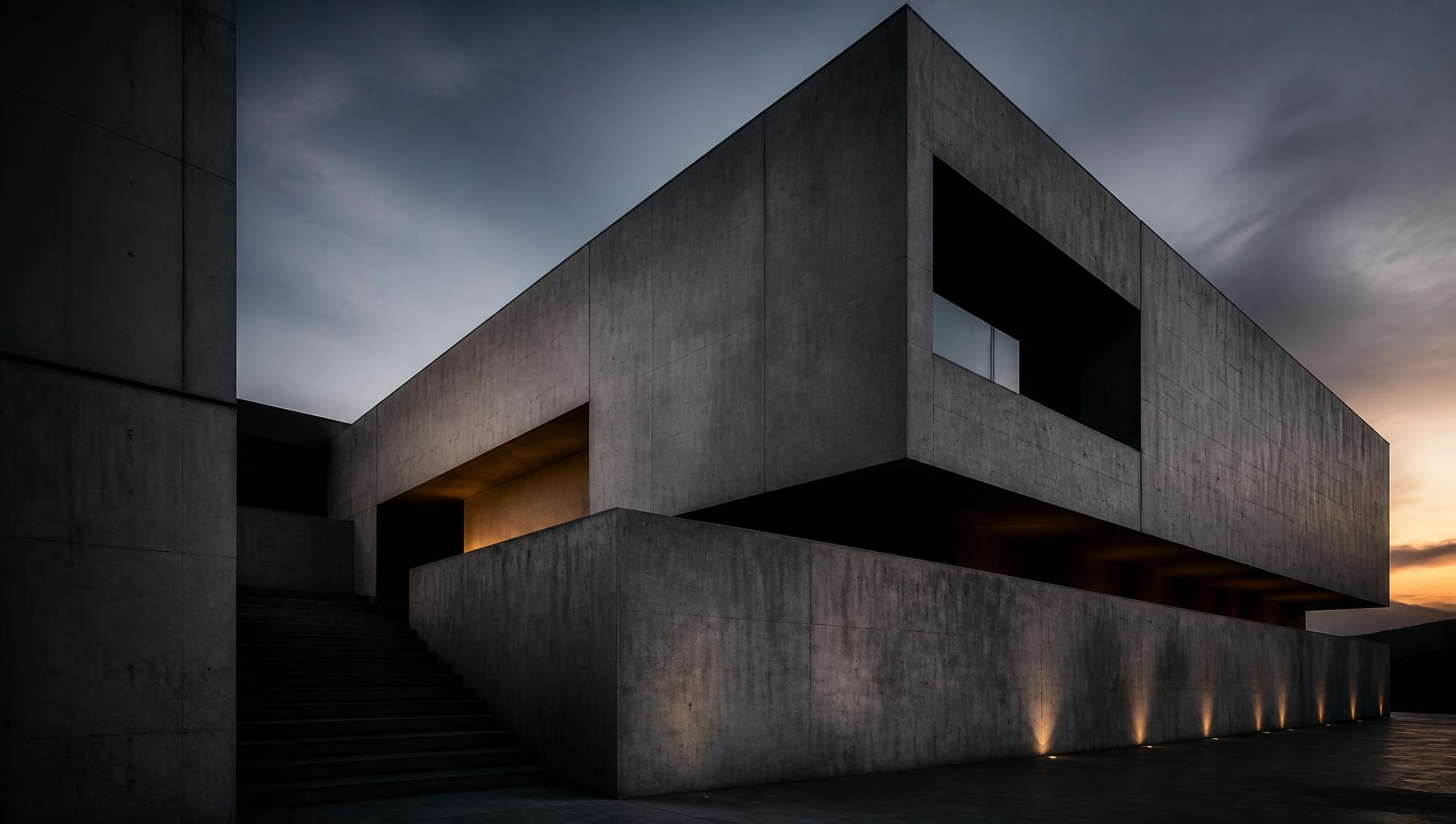Fachada de hormigón al atardecer